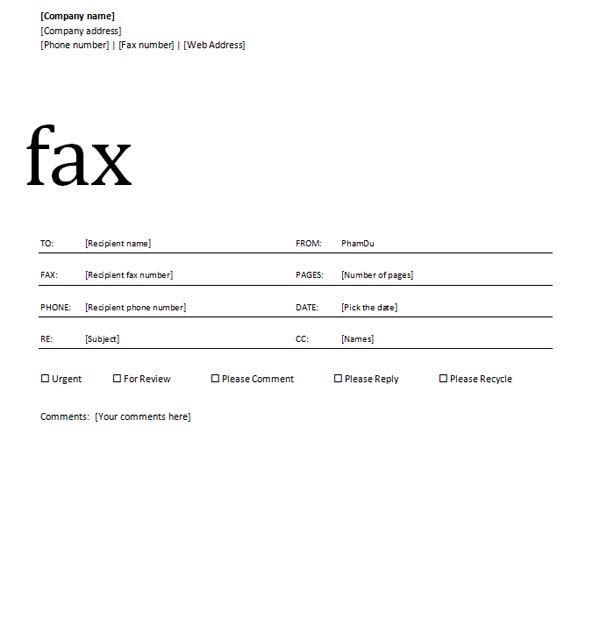 Fax Cover Sheet Examples