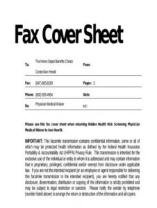 RETURN FAX COVER SAMPLE SHEET 