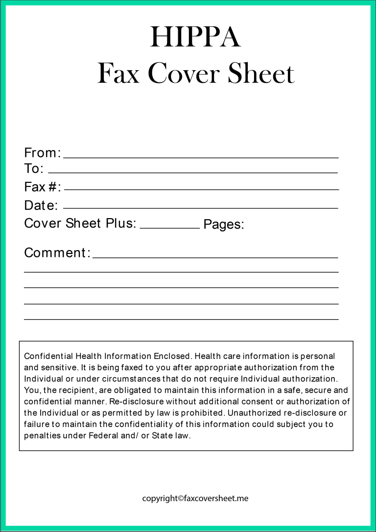 HIPAA Fax Cover Sheet Template Printable [PDF Format]