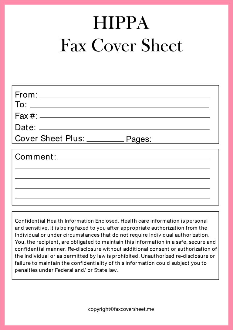 HIPAA Fax Cover Sheet Template Printable [PDF Format]