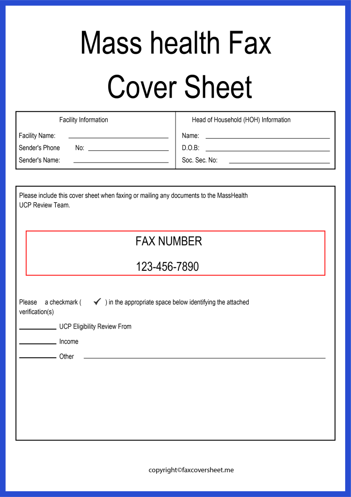 Masshealth Application Fax Cover Sheet