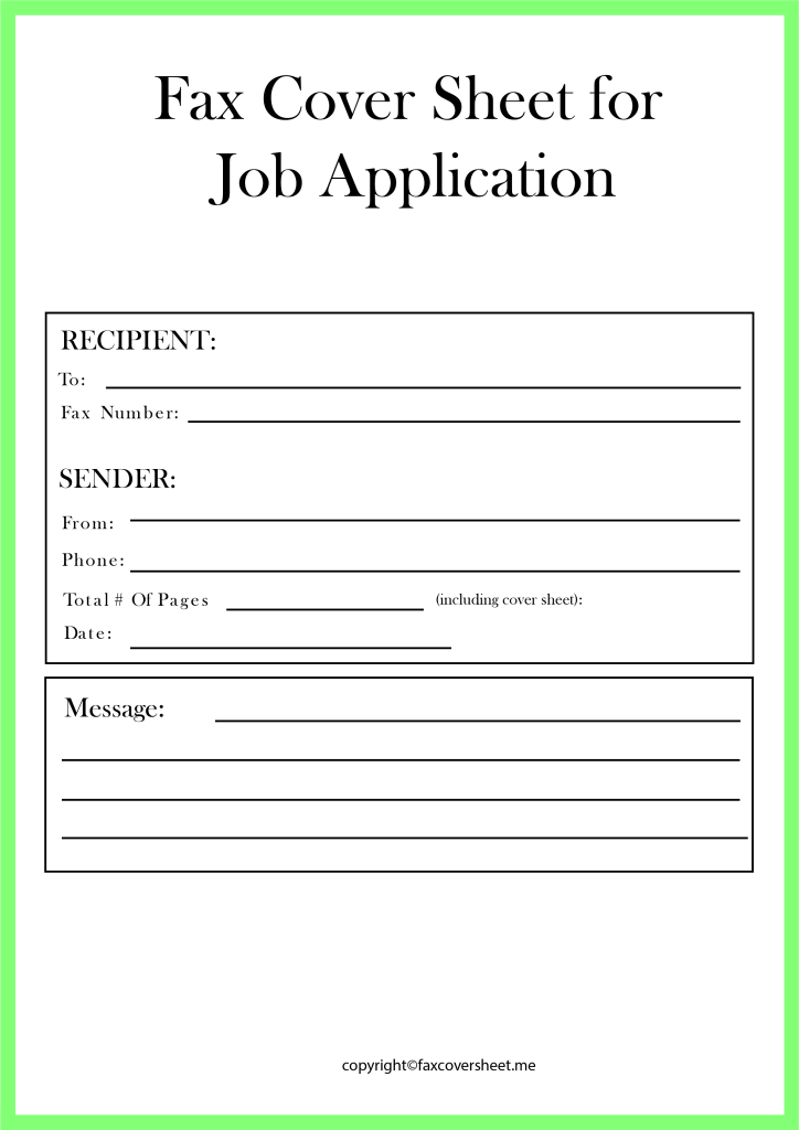 Printable Fax Cover Sheet for Job Application