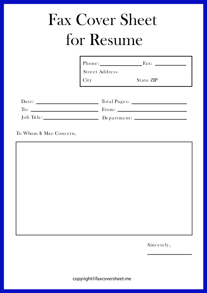Examples of Fax Cover Sheets for Resume