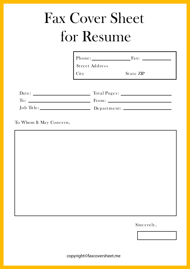 Fax Cover Sheet Sample for Resume